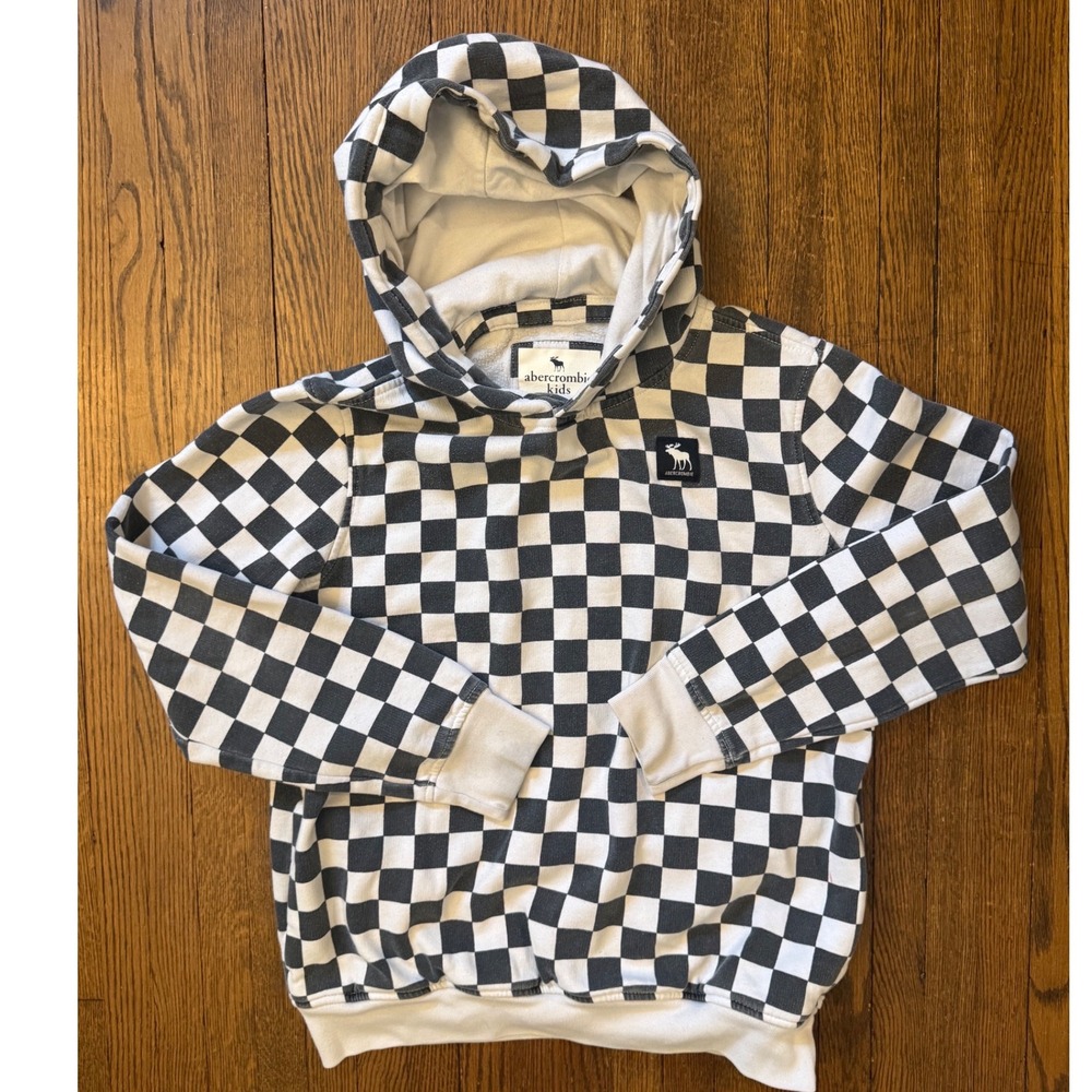 Abercrombie Kids Checkered Hoodie Black White Checkerboard Sweatshirt Size 13/14